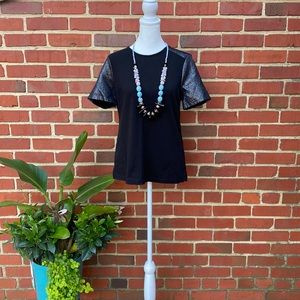 J Crew Black Top With Shimmer Sleeves Small